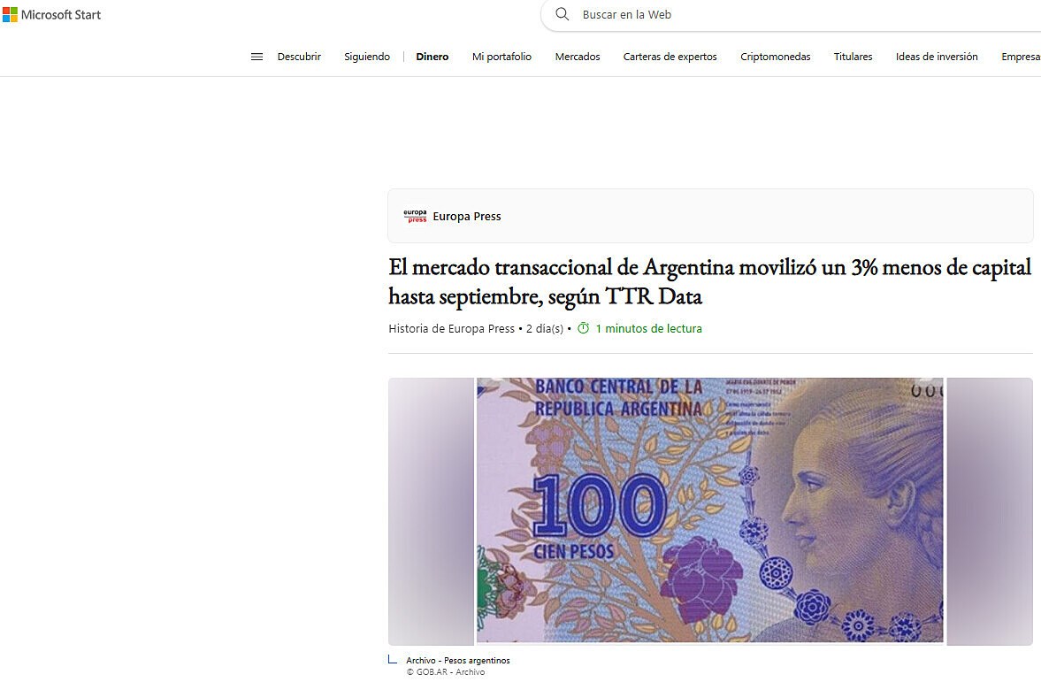 El mercado transaccional de Argentina moviliz un 3% menos de capital hasta septiembre, segn TTR Data